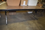 FOLDING TABLE WITH WOODGRAIN TOP, NO CONTENTS, 8' x