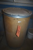 CARDBOARD BARREL OF GLASS BEAD GRIT, BARREL IS 20