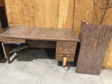 TWO PIECE BROWN WOODGRAIN DESK, L-SHAPED,