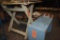 SHOP MADE WOOD TABLE AND STOOL, 42