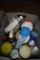BIN WITH ASSORTED CLEANING PRODUCTS; GLASS CLEANER, TURTLE WAX, ETC.