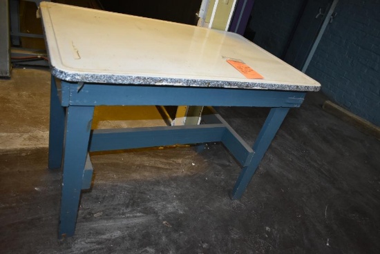 WOOD FRAMED TABLE WITH 40" x 27" STEEL PORCELIAN TOP