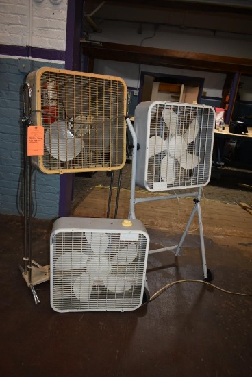 (3) BOX FANS - TWO ARE ON STANDS