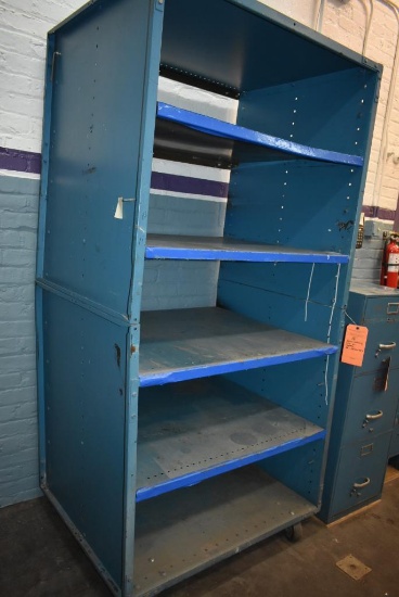 METAL SHELVING UNIT ON CASTERS, 38" x 30"D x 75"H