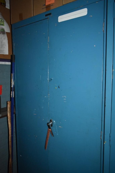 BLUE METAL CABINET WITH TWO DOORS, 18" x 37" x 72"H