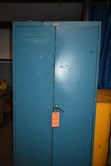 BLUE METAL CABINET WITH TWO DOORS, 18" x 37" x 72"H, NO CONTENTS