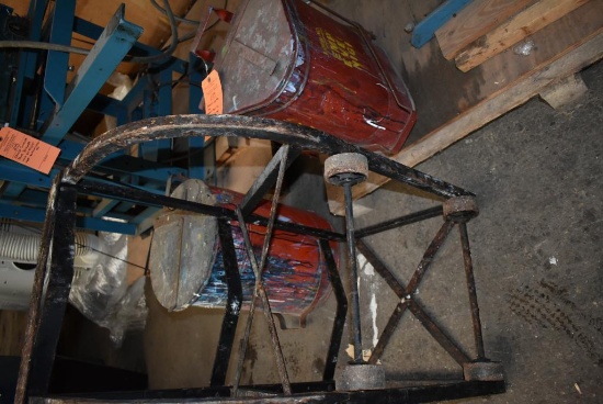 (2) OILY RAG CANS AND BARREL DOLLY