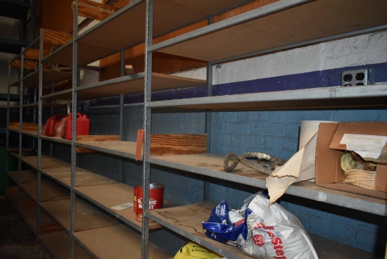(5) SECTIONS OF METAL/PRESSBOARD HEAVY DUTY SHELVING, 32 SHELVES, NO CONTENTS, 95"H x 48"W x 18"D