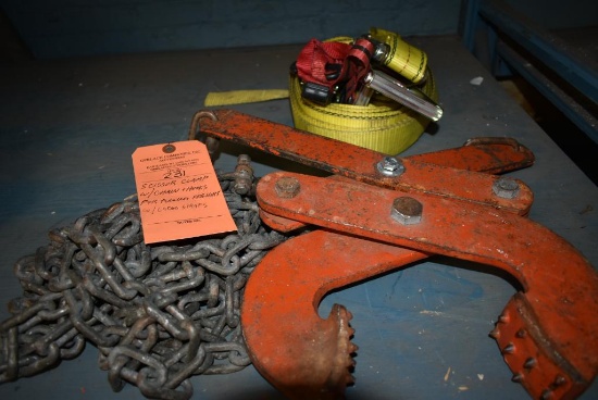 SCISSOR CLAMP WITH CHAIN AND HOOKS FOR PULLING FREIGHT AND CARGO STRAP