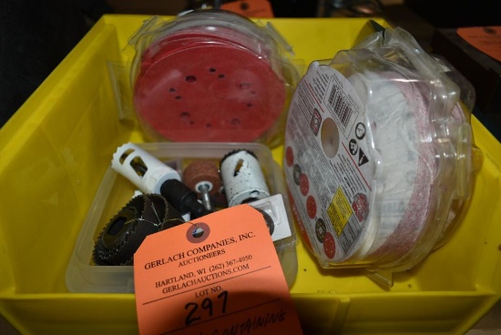 BIN CONTAINING DIABLO ROUND SANDING DISCS, HOLE SAW BLADES AND MISC.