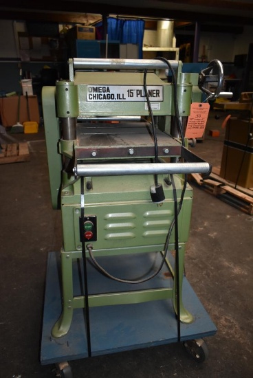1987 OMEGA 15" PLANER, S/N: 2815, STRAIGHT BLADE TOP PLANE TYPE, ADJUSTABLE DECK