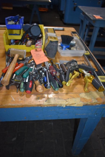 ASSORTED HAND TOOLS; SCREWDRIVERS, NUT DRIVERS, TIN SNIPS, WIRE CUTTERS AND MISC.