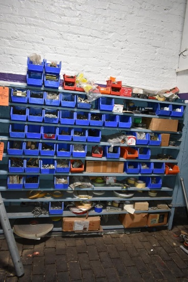BINS OF ASSORTED HARDWARE AND MISC. ON RIGHT SIDE OF RACK