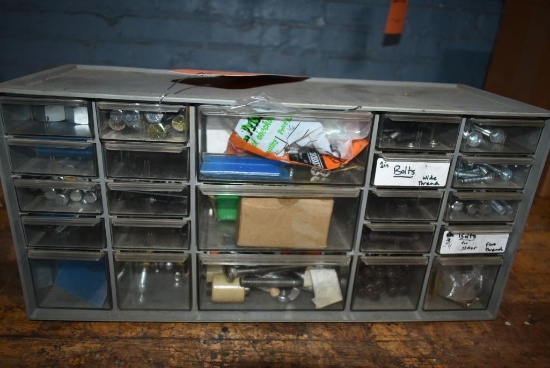 21 COMPARTMENT TABLE TOP ORGANIZER WITH CONTENTS, 9"H x 18W x 7"D