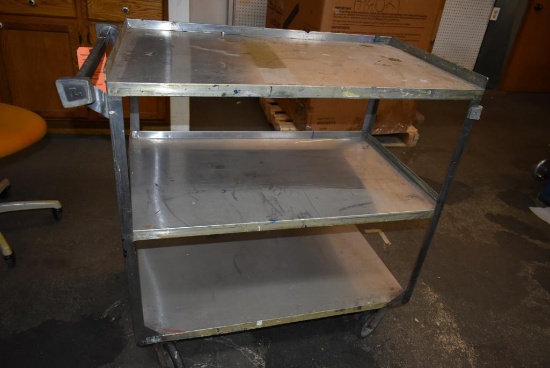 THREE TIER ALUMINUM BAKERY CART WITH 5" CASTERS, USED IN SHOP