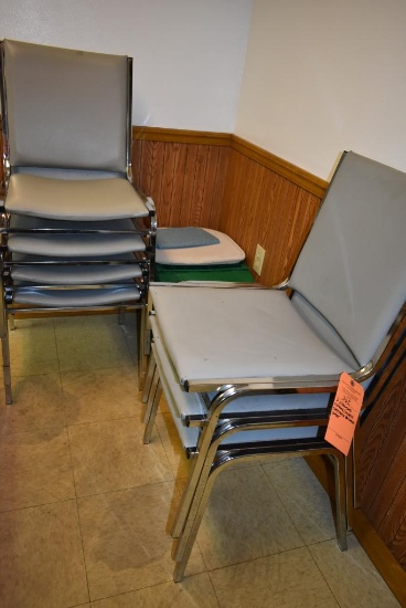 (7) STACKING CHROME/FABRIC CAFETERIA CHAIRS, GRAY