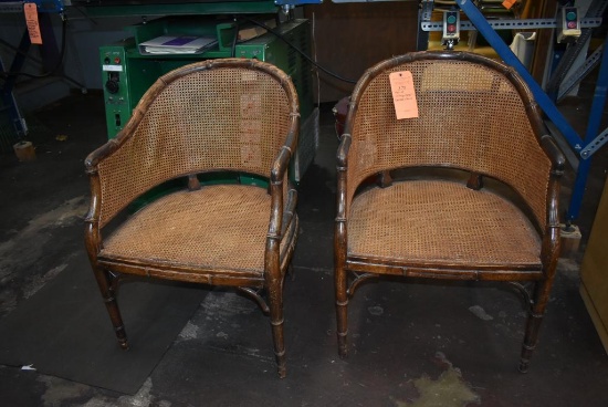 PAIR OF VINTAGE CANED BAMBOO CHAIRS