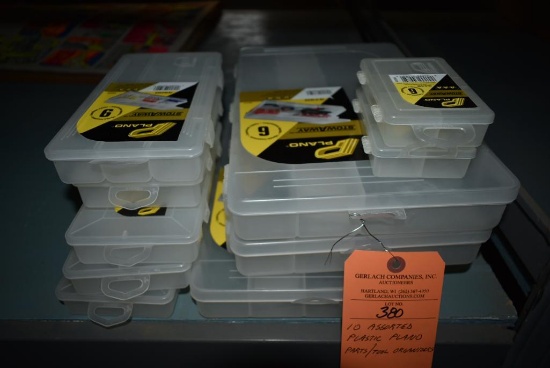 (10) ASSORTED PLASTIC PLANO PARTS/TOOL ORGANIZERS