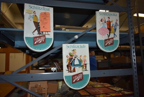 (3) TIN SCHLITZ SIGNS; SCHLITZ POLKA, SCHLITZ FEST, SCHLITZ CLUB, 15"H x 9"W