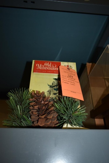 OLD MILWAUKEE 1962 DIORAMA SIGN, TIN/CARDBOARD FISHING CAMP