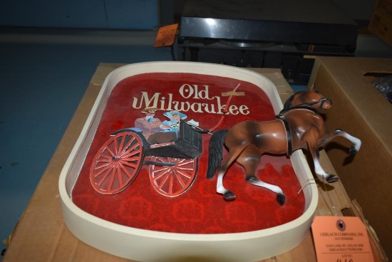 OLD MILWAUKEE ORIGINAL HANDMADE PROTO TYPE HORSE AND CARRIAGE DIORAMA SIGN, 19"H x 17"W
