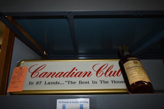 CANADIAN CLUB PLASTIC LIGHT, 30"W x 10"H AND PLASTIC DISPLAY BOTTLE