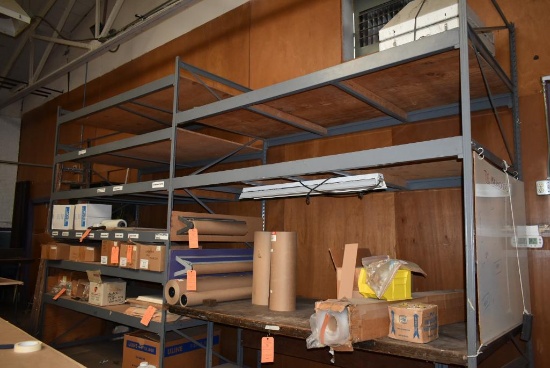 (2) SECTIONS OF HEAVY DUTY SHELVING WITH PLYWOOD SHELVES,