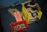 MISC. ITEMS; CORNER ROUNDER, RED BIN AND YELLOW BIN WITH CONTENTS
