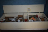 6' x 2' WOODEN CRATE WITH CONTENTS; ROPE, HARDWARE AND MISC., INCLUDES METAL DOLLY,