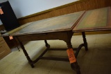 VINTAGE LIBRARY/TRESTLE WOODEN TABLE WITH PULL-OUT WINGS, 30