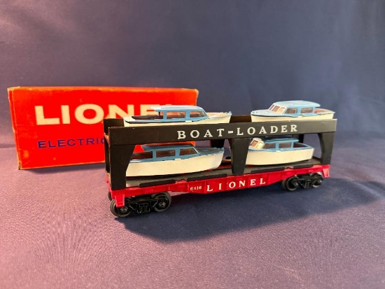 LIONEL 6416 BOAT-LOADER WITH (4) ORIGINAL BOATS