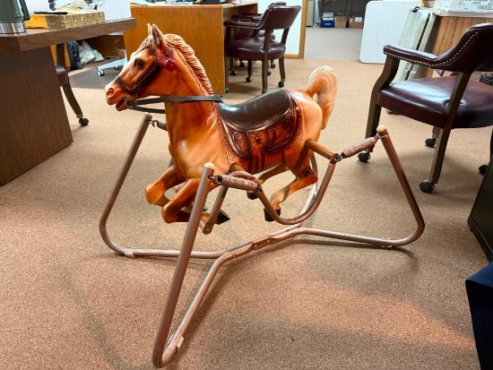 VINTAGE "THE WODER BOY" DELUXE SPRING ROCKING HORSE, APPROX. 32" TALL X 40" LONG X 25" WIDE
