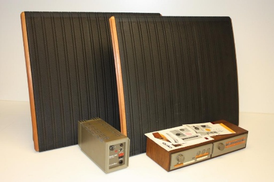 RARE Vintage Quad 33 Amp, 303 Preamp Tuner, and Electrostatic Loud Speakers MCM England Works! W/