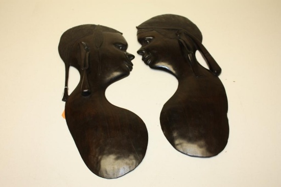 Vintage African Wall Art Profile Sculptures 21" Tall