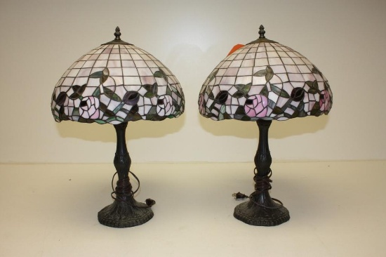 14" Tall Reverse Painted Glass Butterfly Shade Metal Table Lamp