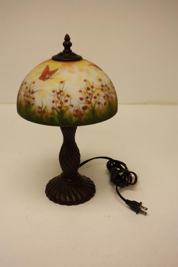 Pair of Contemporary Tiffany Style Table Lamps 21" Tall Glass Shade Metal Base