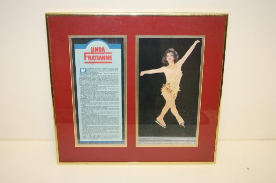 Vintage Linda Fratianne Signed, Framed, and Matted Figure Skating Picture 18x19"