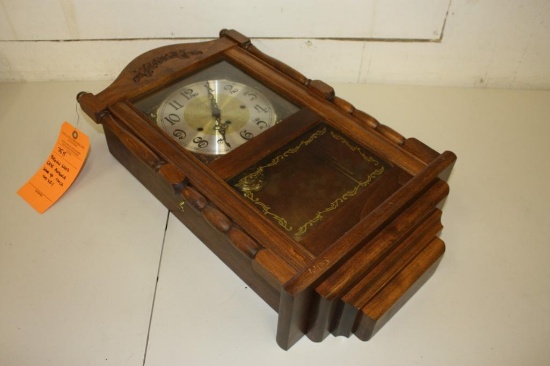 Vintage Wood Ansonia Wind-Up Wall Clock W/ Key