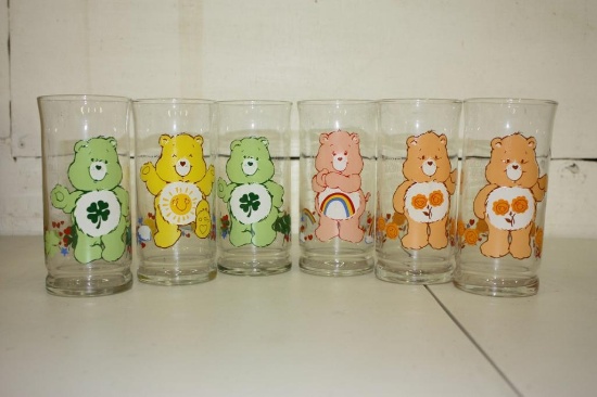 Lot of 6 Vintage Collectable Care-Bear Pizza Hut Glasses