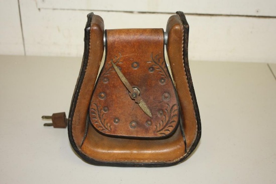 Vintage Leather Electric Horse Stirrup Clock