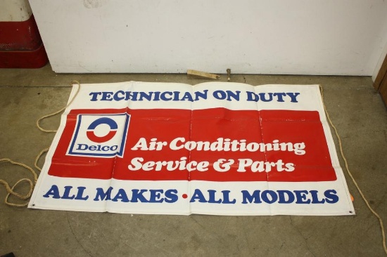 Vintage AC Delco 'Technician on Duty' Vinyl Banner Advertising Sign 57x33"