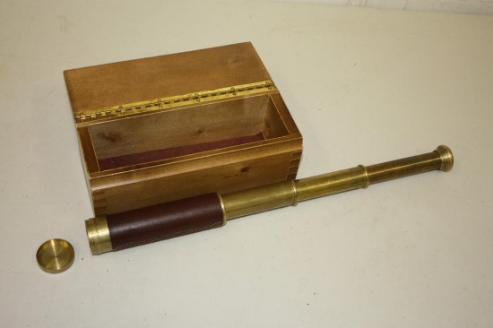 Antique Ross Evans London Brass Officer's Spyglass Telescope In Wood Box