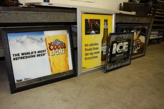 3 Large Beer Advertising Mirrors, Miller, MGD, Budweiser Ice