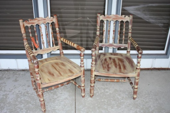 2 Custom Made Asian Style Large Wood Chairs