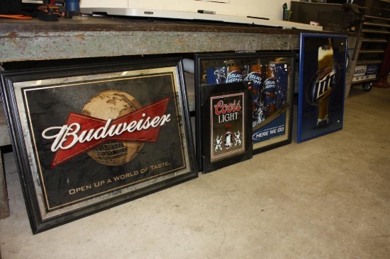 3 Large Beer Advertising Mirrors, Miller, Budweiser, Coors