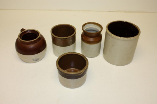 LOT OF 5 ANTIQUE CROCKS