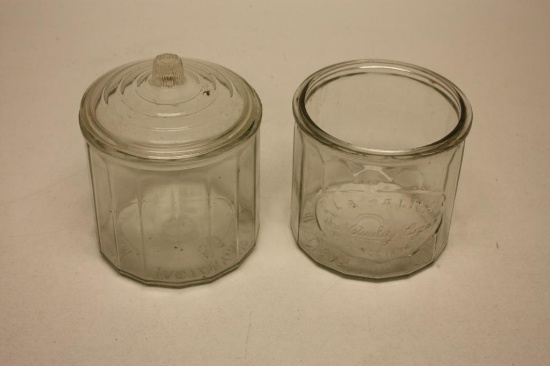 LOT OF TWO VINTAGE CIGAR JARS, LA PALINA, ONE W/LID