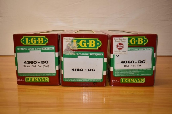 (3) Lehmann LGB G scale model trains flat cars;