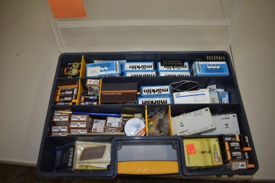 Plastic case with Marklin rail parts