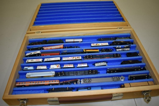 Brown wood engine case, includes engines.
